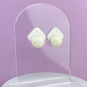 White Line Texture Design Handmade Polymer Clay Statement Stud Earrings